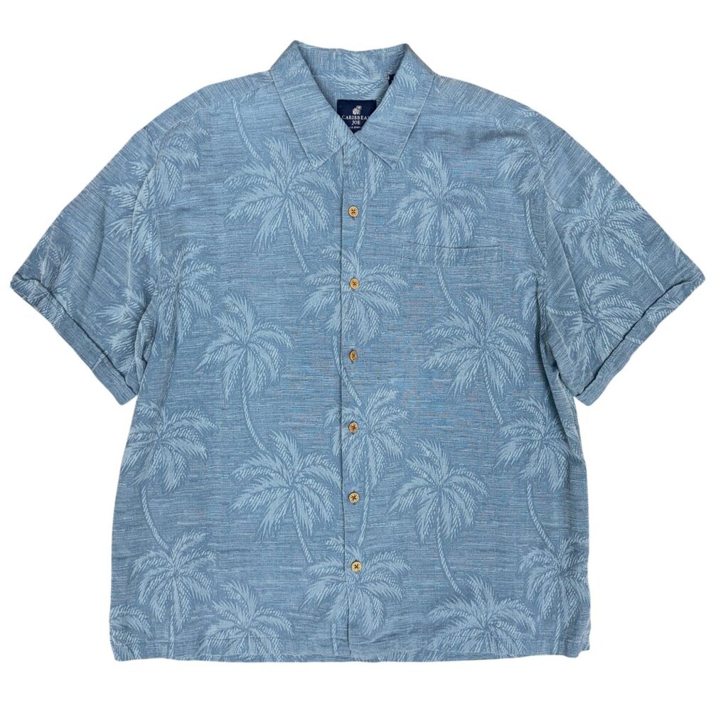 EUC Men's CARIBBEAN JOE Washable Silk Blue Dress Shirt | Size‎ XL